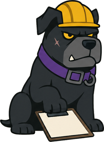 Cribyard bulldog with a clipboard